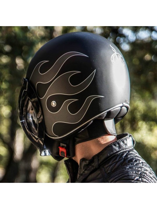 Casca moto open face CMS Vintage 3C Flame rider