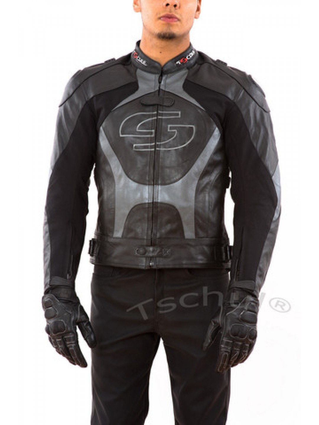Geaca moto piele Tschul "Carbon" Silver Grey