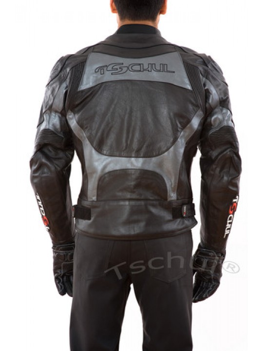 Geaca moto piele Tschul "Carbon" Silver Grey