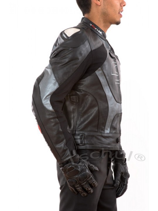 Geaca moto piele Tschul "Carbon" Silver Grey