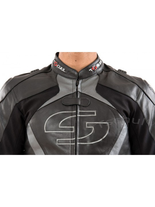 Geaca moto piele Tschul "Carbon" Silver Grey