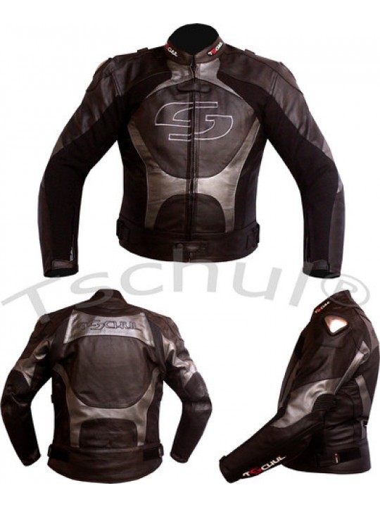 Geaca moto piele Tschul "Carbon" Silver Grey