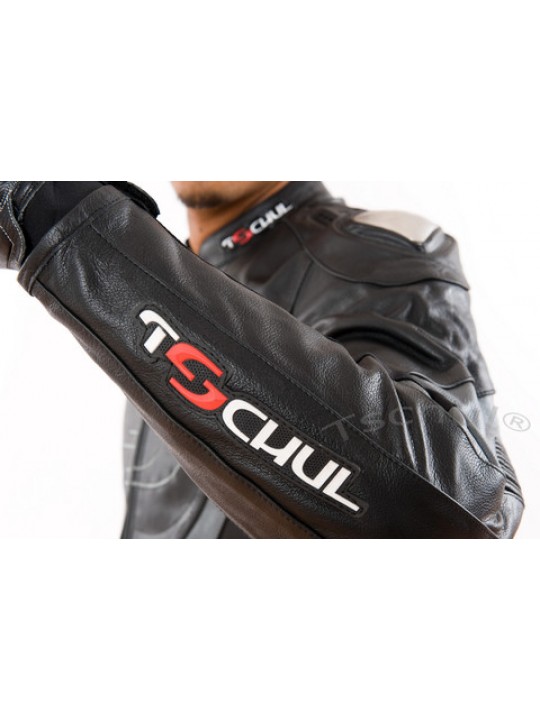 Geaca moto piele Tschul "Carbon" Silver Grey